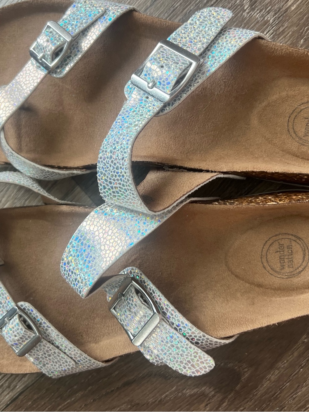 wonder nation Iridescent Holographic Buckle Sandals - Silver